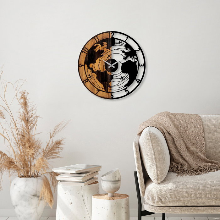 Wallity Reloj de pared World Map en Nogal y Negro